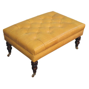 Honey Caramel Buffalo Ash Black Leather Ottoman with Castor Legs