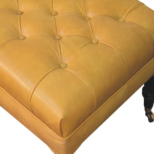 Honey Caramel Buffalo Ash Black Leather Ottoman with Castor Legs