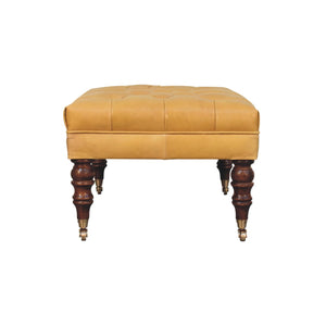 Honey Caramel Buffalo Ash Black Leather Ottoman with Castor Legs