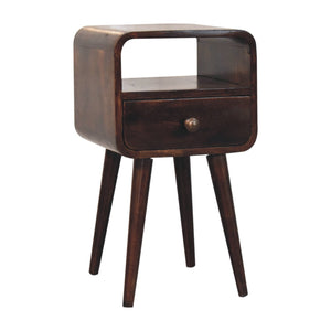 Mini California Walnut Curved Bedside with Open Slot