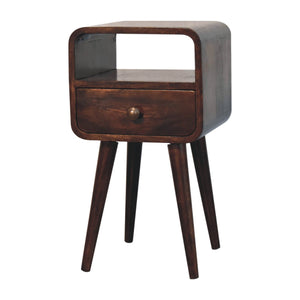 Mini California Walnut Curved Bedside with Open Slot