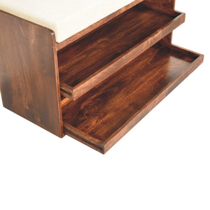 California Walnut & Mud Linen Pull out Shoe Bench