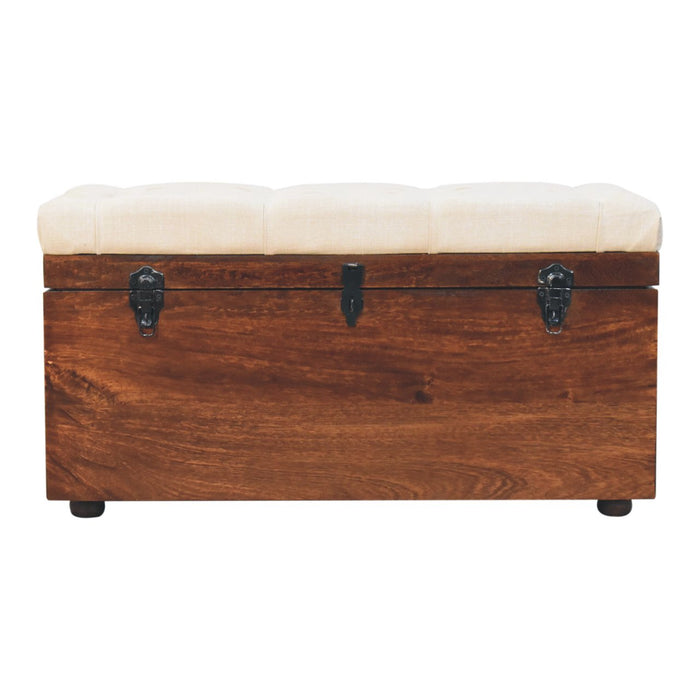 California Walnut White Linen Storage Trunk