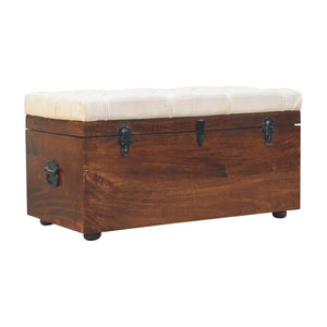 California Walnut White Linen Storage Trunk