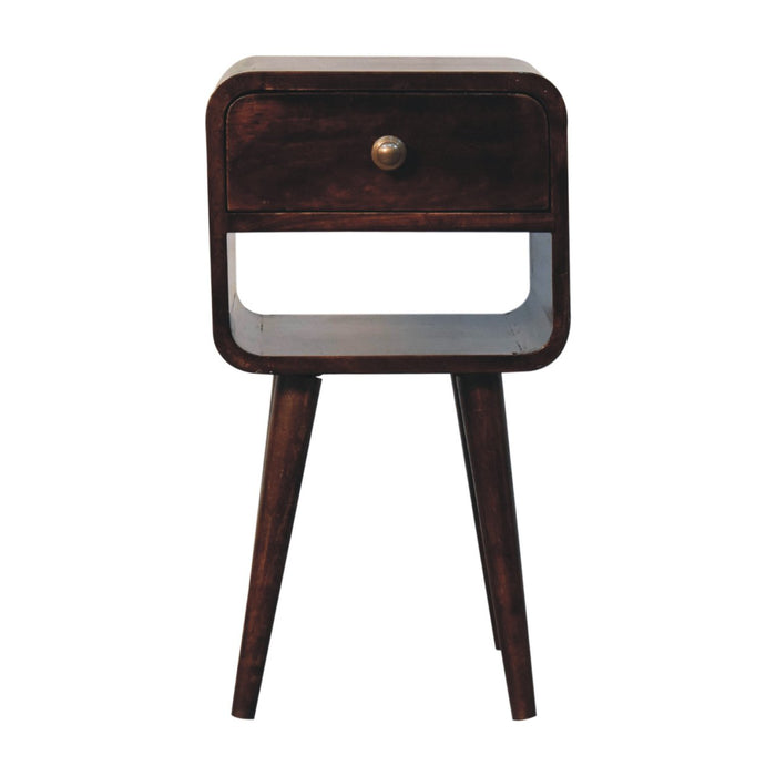 Mini California Walnut Curved Bedside with Lower Slot