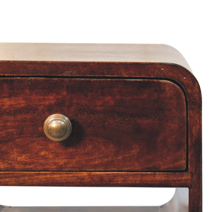 Mini California Walnut Curved Bedside with Lower Slot