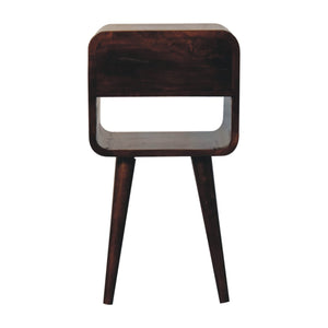 Mini California Walnut Curved Bedside with Lower Slot