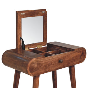 Mini Honey Caramel Dressing Table with Foldable Mirror