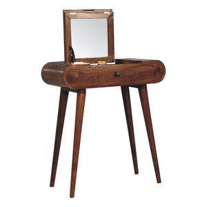 Mini Honey Caramel Dressing Table with Foldable Mirror