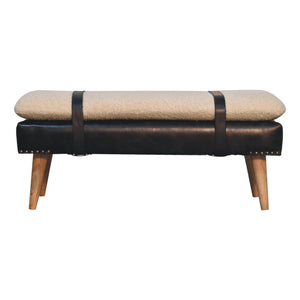 Bouclé Buffalo Hide Black Leather Bench