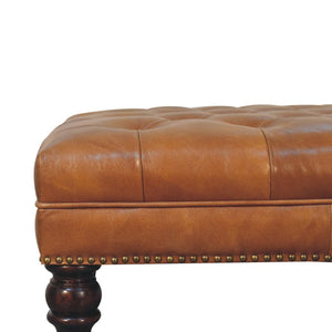 Studded Buffalo Tan Leather Ottoman with Castor Legs