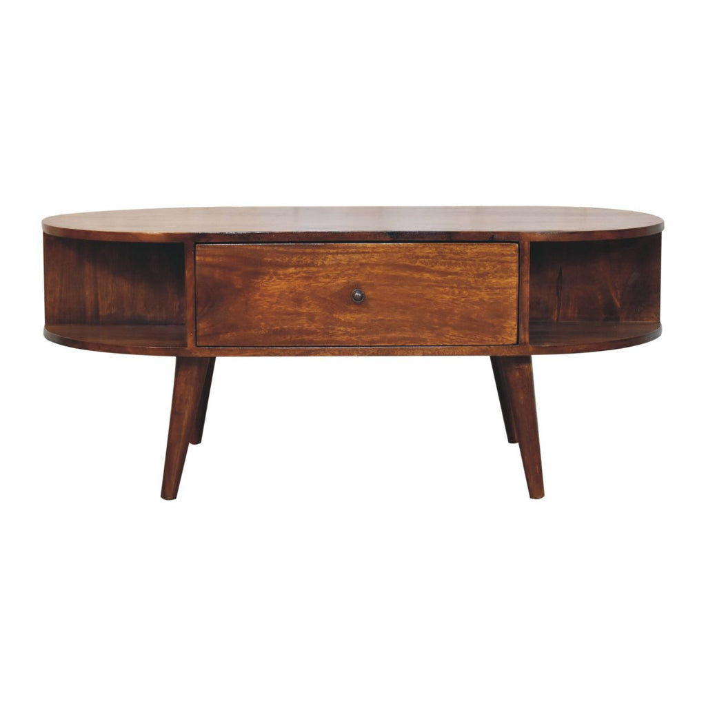 Chestnut Oval Coffee Table with 1 Drawer