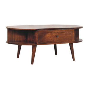 Chestnut Oval Coffee Table with 1 Drawer