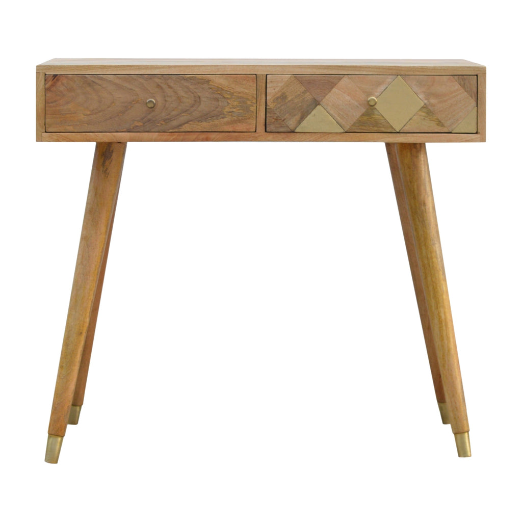 Oak-ish Gold Brass Inlay Console Table