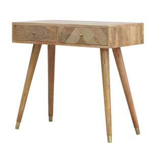 Oak-ish Gold Brass Inlay Console Table