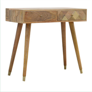 Oak-ish Gold Brass Inlay Console Table