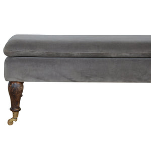 Grey Velvet Bench with Castor Feet