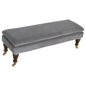 Grey Velvet Bench with Castor Feet