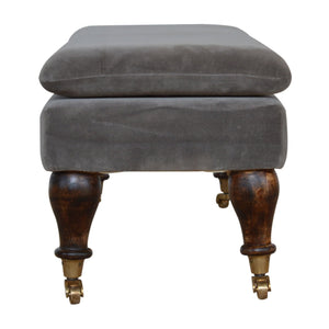 Grey Velvet Bench with Castor Feet