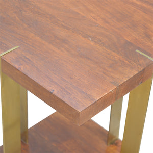 Open Chestnut End Table with 4 Gold Panels