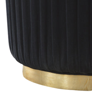 Black Cotton Velvet Pleated Footstool with Gold Base