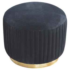 Black Cotton Velvet Pleated Footstool with Gold Base