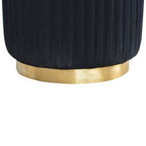 Black Cotton Velvet Pleated Footstool with Gold Base