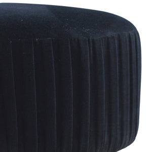 Black Cotton Velvet Pleated Footstool with Gold Base