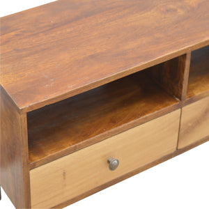 Solid Wood Media Unit with 2 Open Slots and 2 Oak Wood Front Drawers