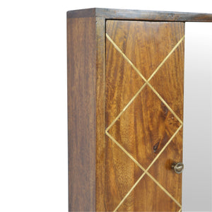 Sliding Brass Inlay Wall Mirror Cabinet