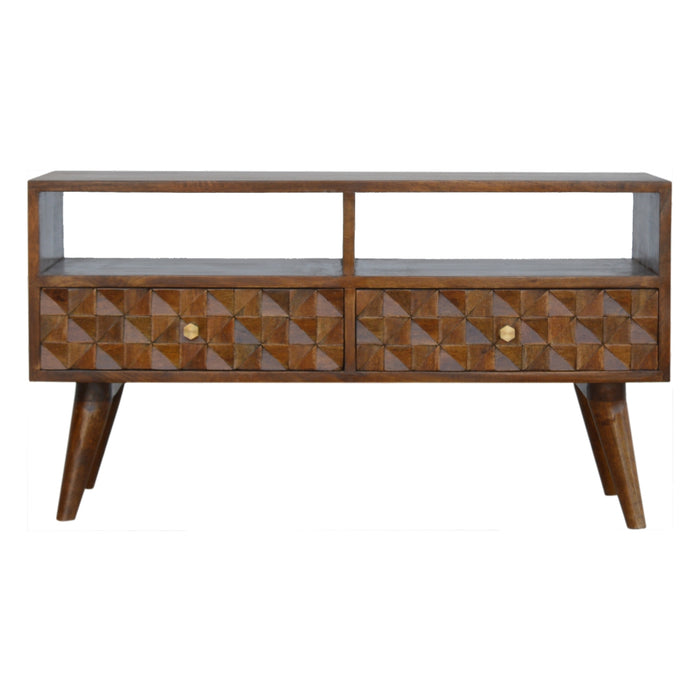 Chestnut Diamond Carved TV Unit