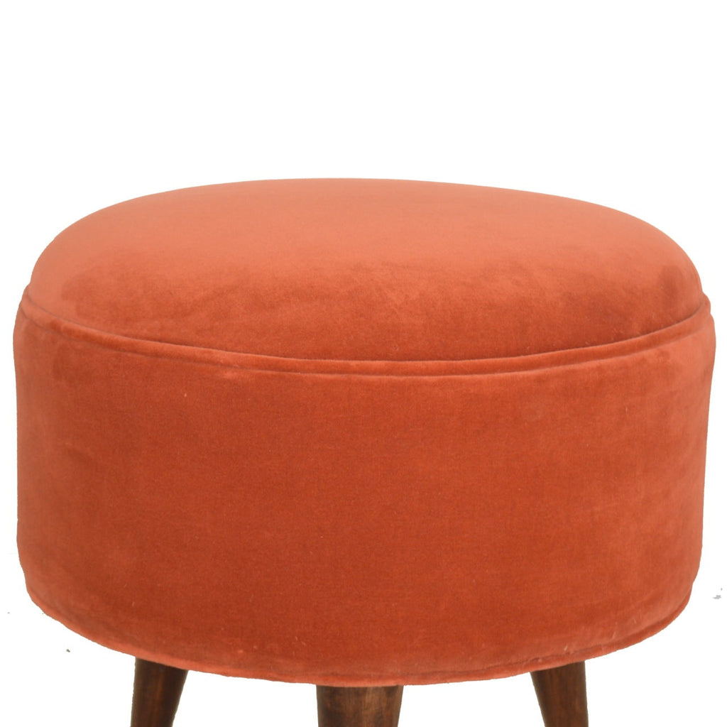 Brick Red Velvet Nordic Style Footstool