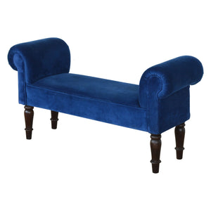 Royal Blue Velvet Bench with Turned Feet