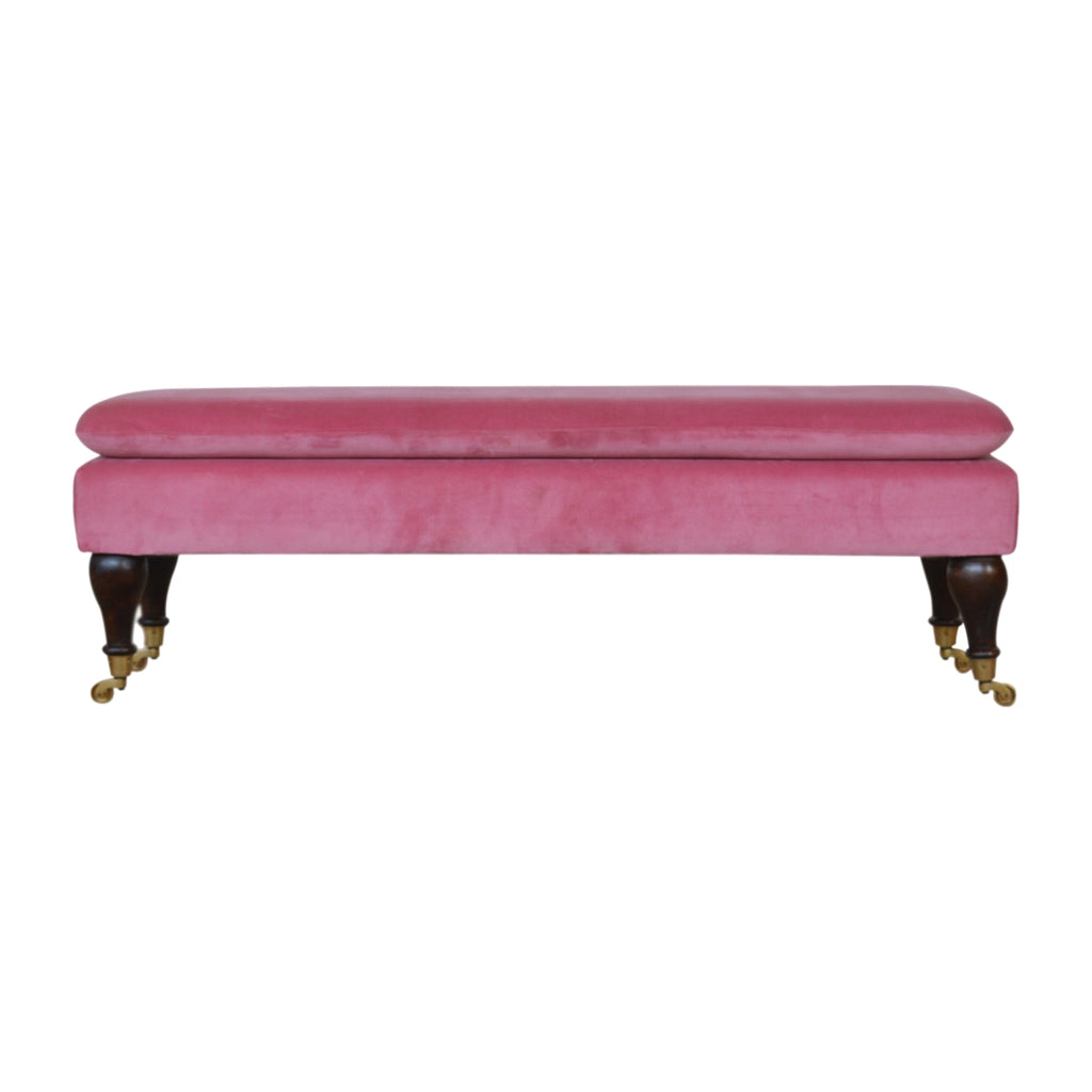 Pink Velvet Castor Bench