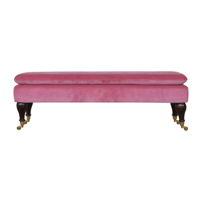 Pink Velvet Castor Bench