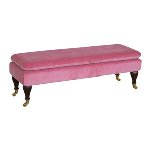 Pink Velvet Bench with Castor Legs