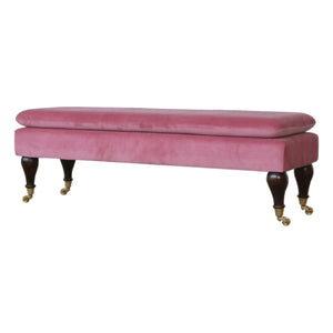 Pink Velvet Castor Bench