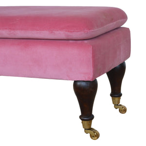 Pink Velvet Bench with Castor Legs