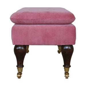 Pink Velvet Bench with Castor Legs