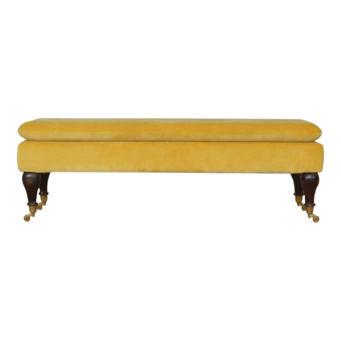 Mustard Velvet Bench with Castor Legs