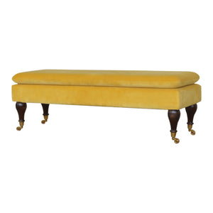 Mustard Velvet Bench with Castor Legs