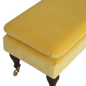 Mustard Velvet Castor Bench