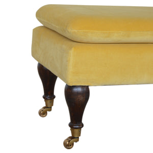 Mustard Velvet Bench with Castor Legs