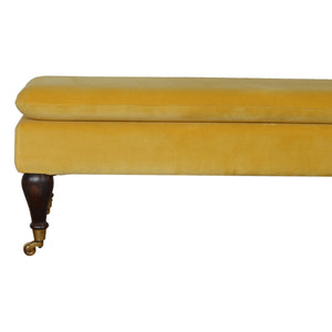 Mustard Velvet Bench with Castor Legs