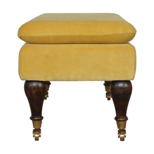 Mustard Velvet Bench with Castor Legs