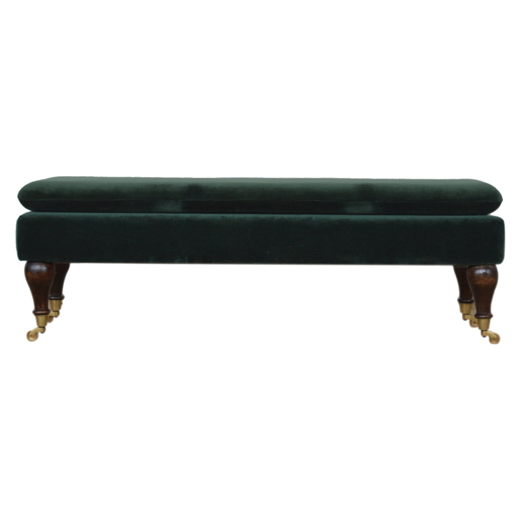 Green Velvet Bench with Castor Legs