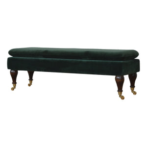 Emerald Velvet Castor Bench