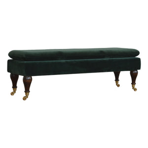 Green Velvet Bench with Castor Legs