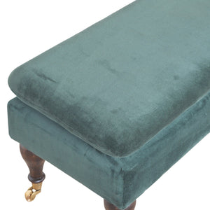 Green Velvet Bench with Castor Legs