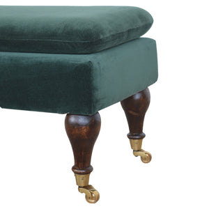 Green Velvet Bench with Castor Legs